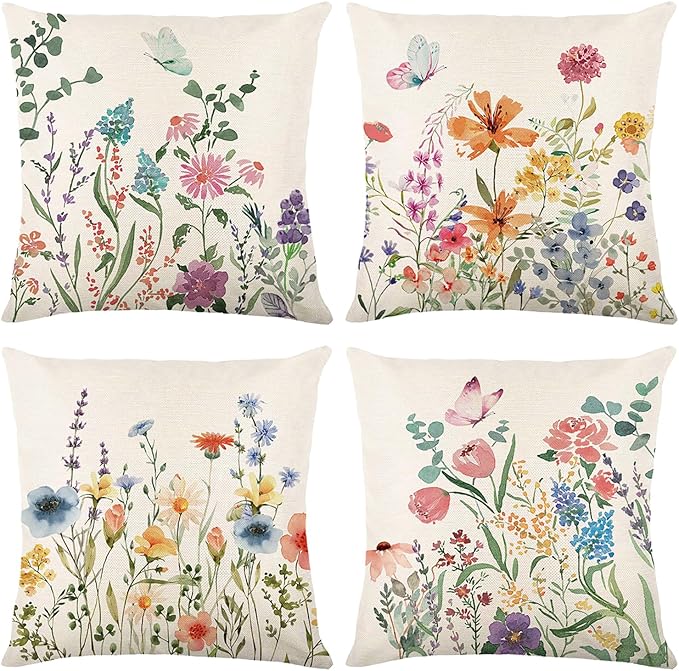 ONFAON Spring Decorations for Home - Spring Pillow Covers 18x18, Outdoor Pillow Covers Springtime Farmhouse Throw Pillow C...