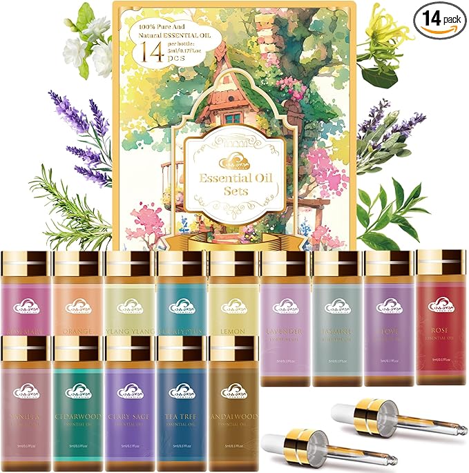 Fragrance Essential Oils Set - 14pcs, Aromatherapy Oils for Skin, Diffusers, Home Care, Humidifier Laundry, Candle Making...