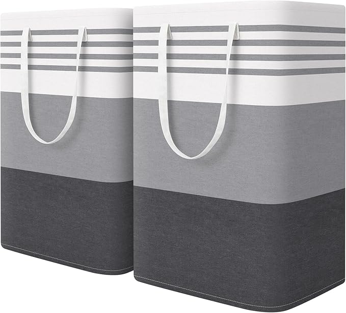 WOWBOX 2 Pack Laundry Baskets, Laundry Hampers, Freestanding Dirty Clothes Hampers with Reinforced Handles & Cross Stitch...
