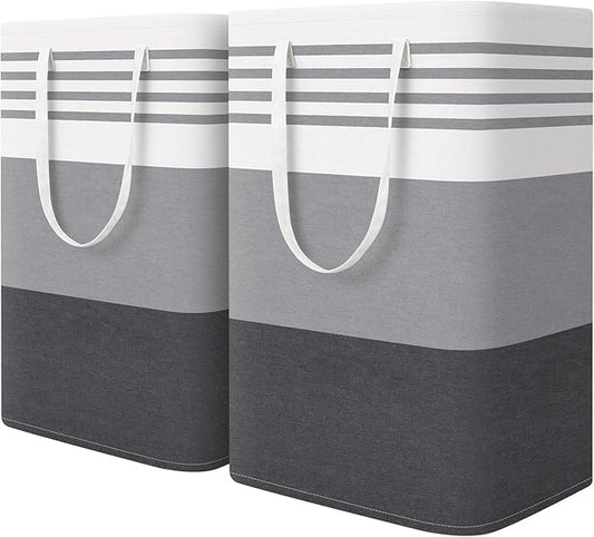 WOWBOX 2 Pack Laundry Baskets, Laundry Hampers, Freestanding Dirty Clothes Hampers with Reinforced Handles & Cross Stitch...