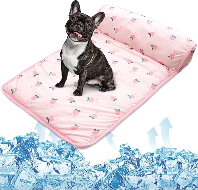 PUMYPOREITY Cooling Dog Bed, Pet Cooling Mat with Pillow, Ice Silk Cooling Dog Blanket, Self Cooling Pad for Cat,Dog, Wash...