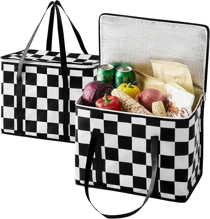 Ohocut Checkered Insulated Grocery Bags 2 Pack, Checkerboard Cooler Shopping Bags for Groceries, Insulated Bags for Food D...