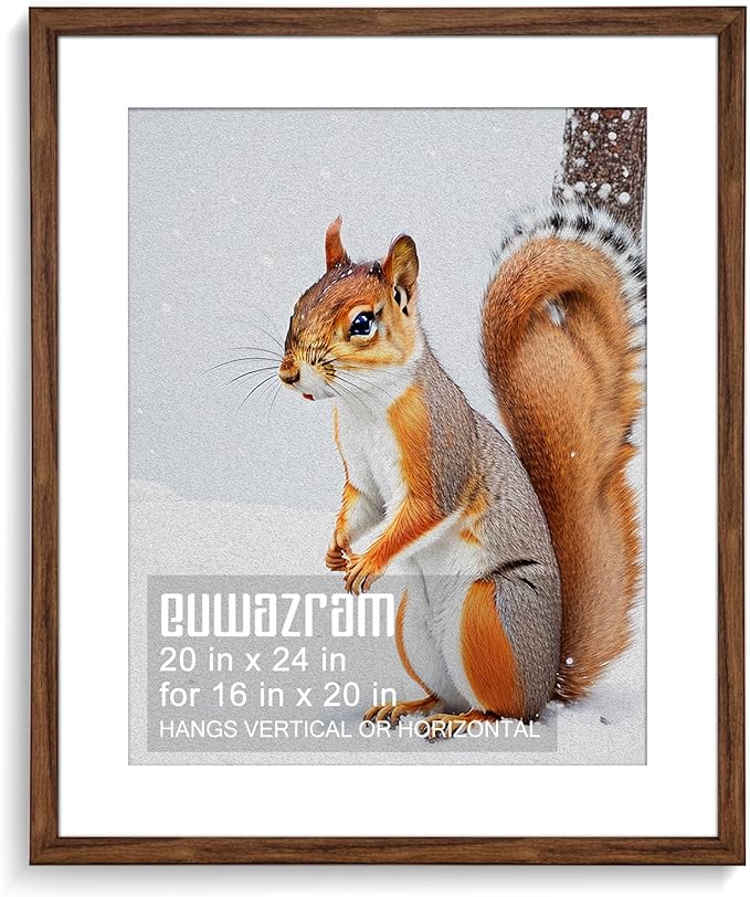 euwazram Rustic Walnut 20x24 Frame - Single Frame, 20 x 24 Poster Frame with Mat for 16x20, Picture Frames for Artwork, Pu...
