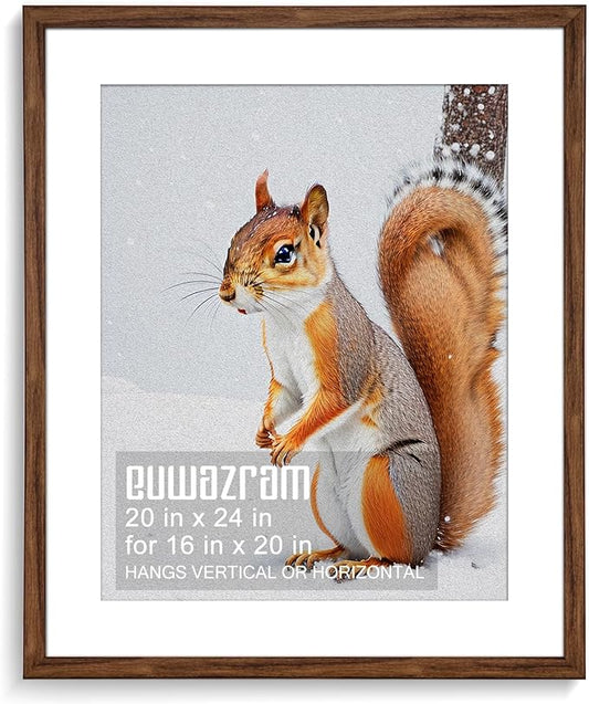 euwazram Rustic Walnut 20x24 Frame - Single Frame, 20 x 24 Poster Frame with Mat for 16x20, Picture Frames for Artwork, Pu...