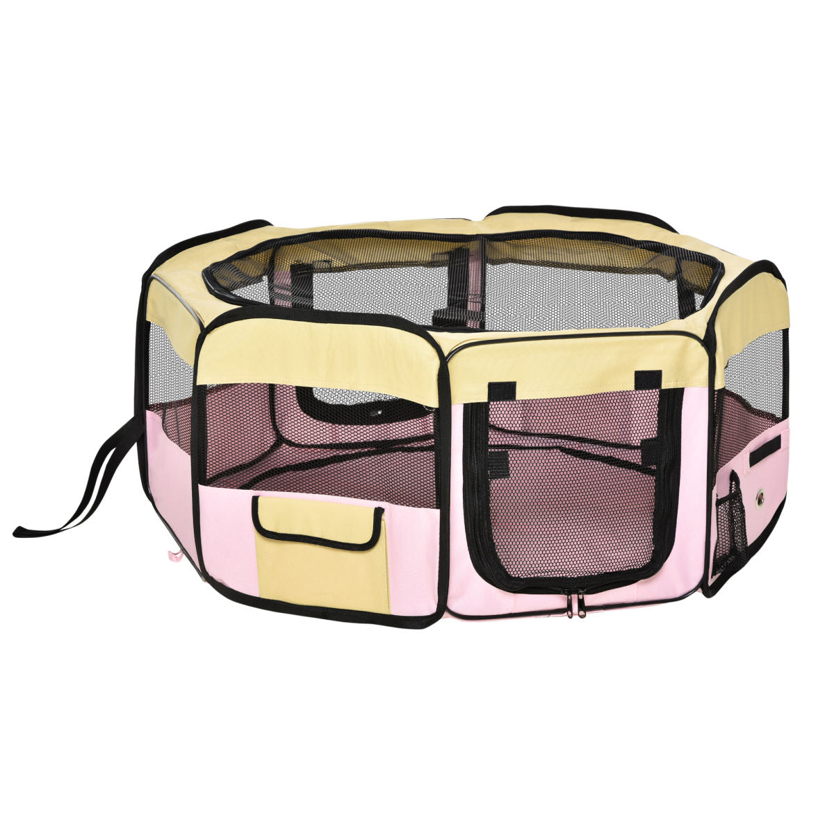PawHut Fabric Pet Whelping Box Dog Cat Puppy Playpen Rabbit Guinea Pig Play Pen In Pink With Carry Bag Small Dia 90 X 41Hcm