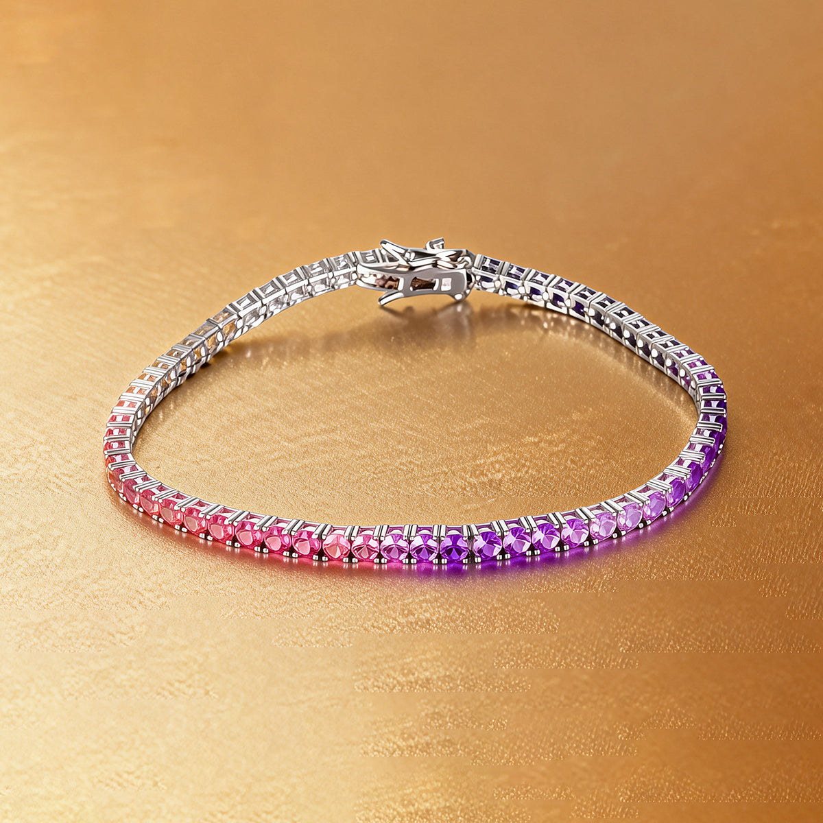 S925 Sterling Silver 2mm Rainbow Lab-Grown Gemstone Tennis Bracelet For Women GRA Certified Platinum Plated Gift Box