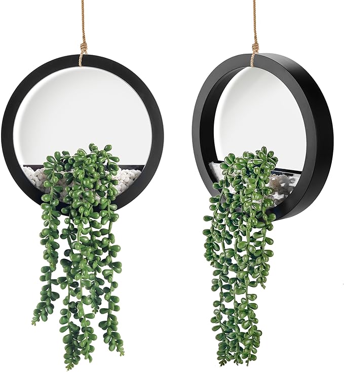 Der Rose 2 Pack Fake Plants Hanging Artificial Succulents Plants in Black Pots for Living Room Bathroom Accessories Boho F...