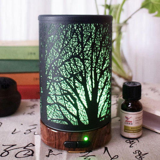Tree Shadow Iron Art Aroma Diffuser Mute Humidifying Colorful Night Lamp Yoga Fragrance