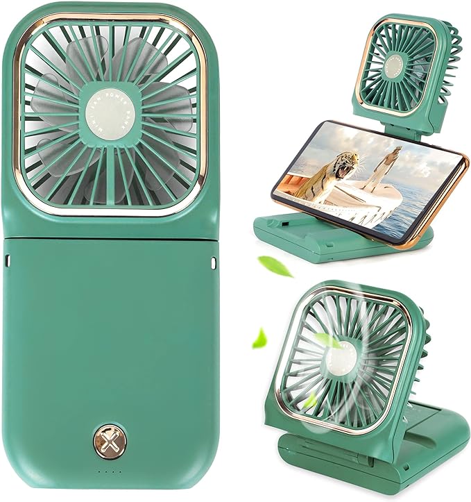 Portable Mini Fan - 5 in 1 with Phone Holder, Desk Fan, USB Rechargeable, 3000 mAh Power Bank, 3 Speed Adjustable, Neck La...