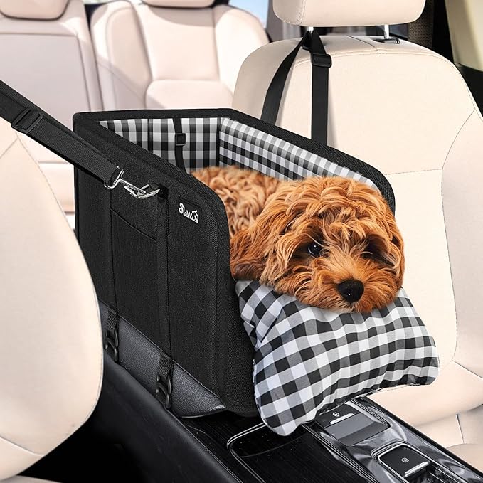 SlowTon Console Dog Car Seat - Portable Dogs Armrest Booster Seat for Small Dog, Anti-Collapse Pet Car Seat with Soft Cush...