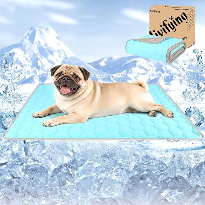 Vivifying Cooling Blanket for Dogs, Reversible Ice Silk Dog Cooling Mat with Soft Plush Backing, Summer Pet Blanket Throw ...