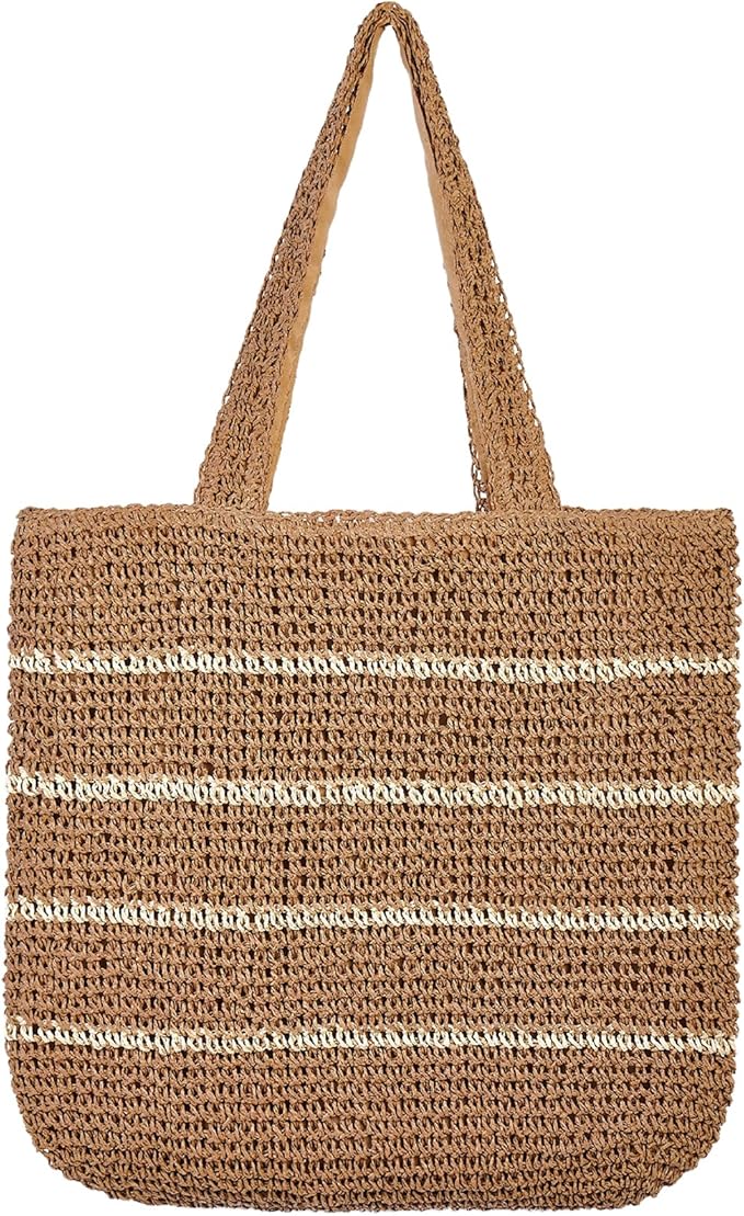 TOFUNTOY Straw Beach Bag for Women Summer Handmade Woven Shoulder Beach Tote Bag Large Capacity Tote Bag for Summer Vacation