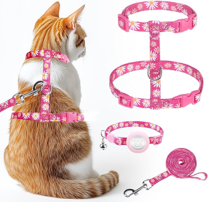 KOOLTAIL Cat Harness and Leash Set Escape Proof with Airtag Holder Collars (3 in 1), Comfortable Lightweight Adjustable Ki...