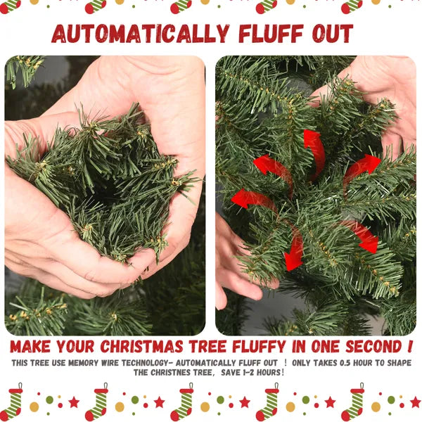 Artificial 5ft Green Christmas Tree With 694PVC/Hard Needle Mixed Branch Tips, 200L Warm White Led, Pine Cone,Hinged Premium & Foldable Base For Indoor Holiday Decorating