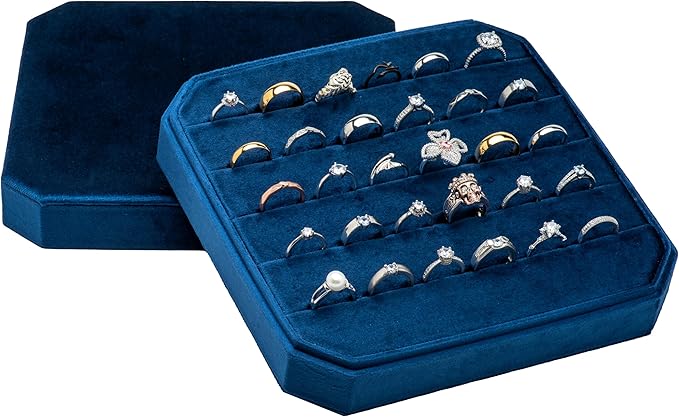 COWFEX Multiple Velvet Ring Storage Organizer Display Tray Jewelry Box Earring Holder Case for Wedding Birthday Christmas ...