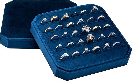 COWFEX Multiple Velvet Ring Storage Organizer Display Tray Jewelry Box Earring Holder Case for Wedding Birthday Christmas ...