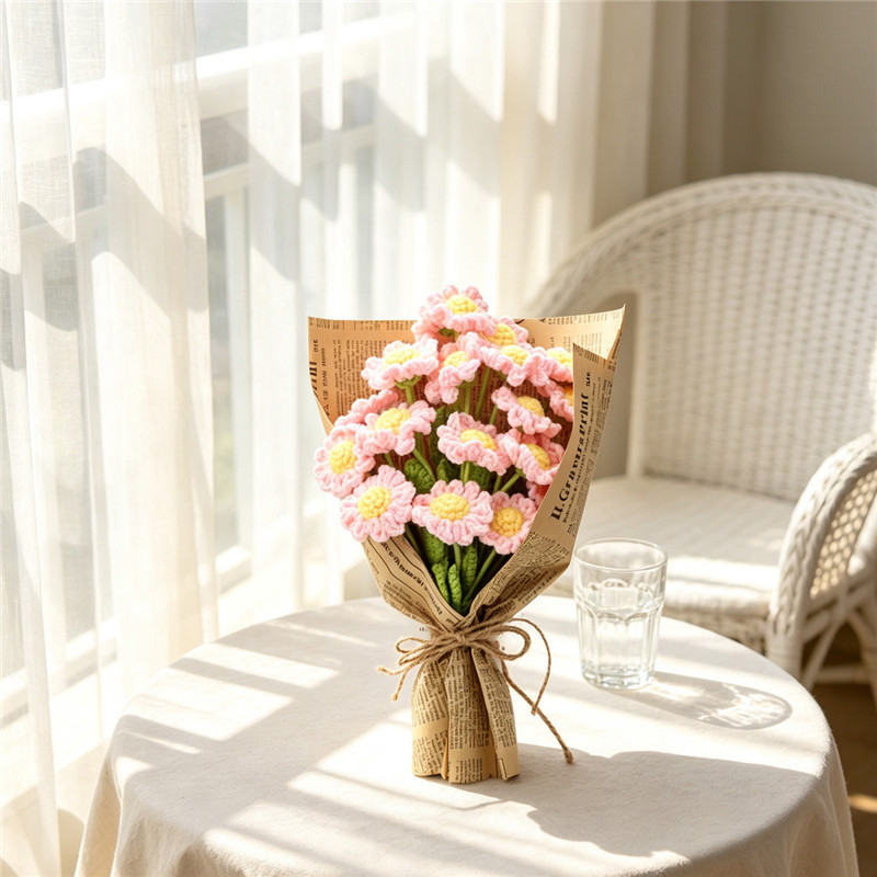 Soft  Hand-Crochet Bouquet, Forever Kept Crochet Floral Keepsake, Pastoral Healing Home Decor & Gift