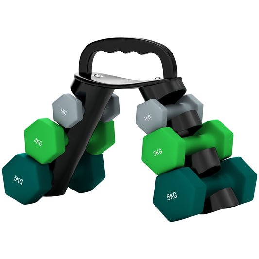 Hantelset Mit Aufbewahrungsgestell, Set Mit 6 Hanteln Für Fitness-Training, 2 X 1kg, 2 X 3kg, 2 X 5kg