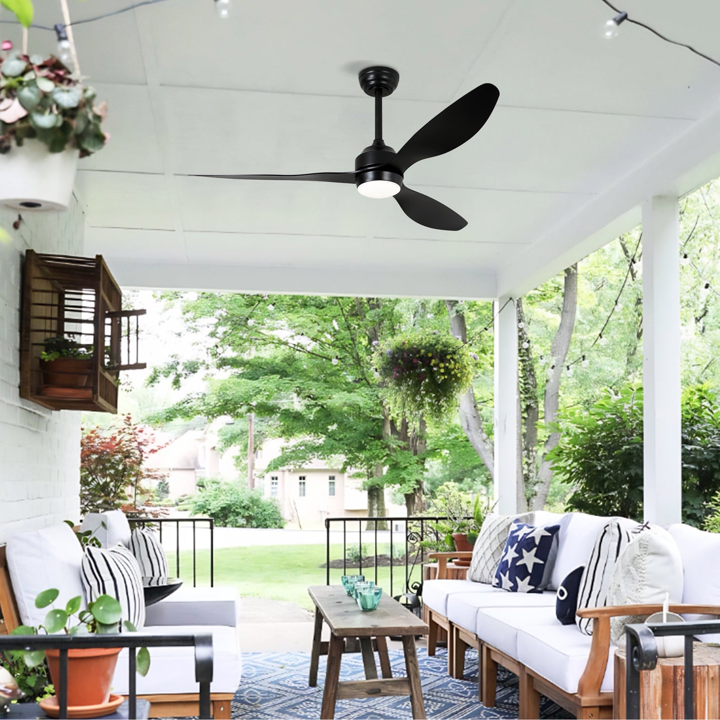 52  Ceiling Fan With Lights Quiet DC Motor 3 ABS Blade Ceiling Fans 6 Speed Levels,Reversible Ceiling Fan, For Patio Living Room, Bedroom, Office,Indoor. Matte Black