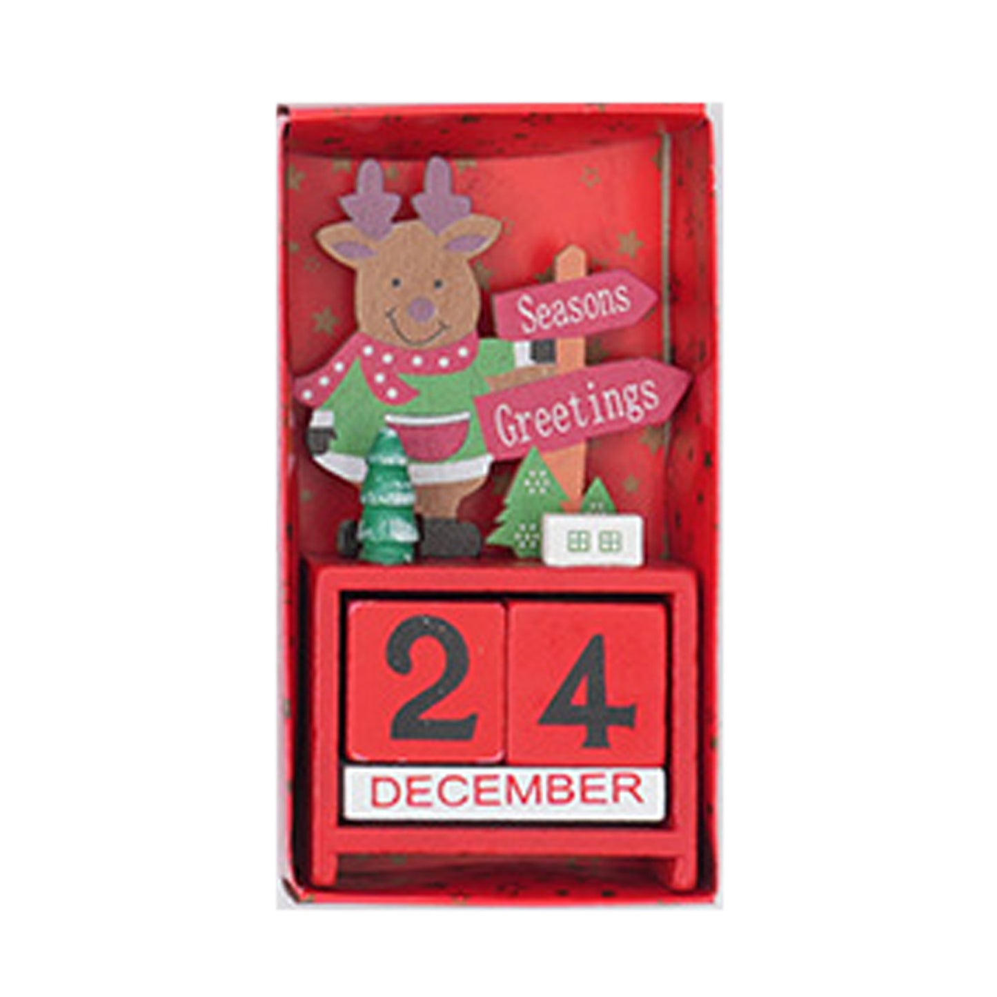 Xmas Desk Calendar Desktop Decoration Tabletop Number Date Wooden Blocks Ornament Elk