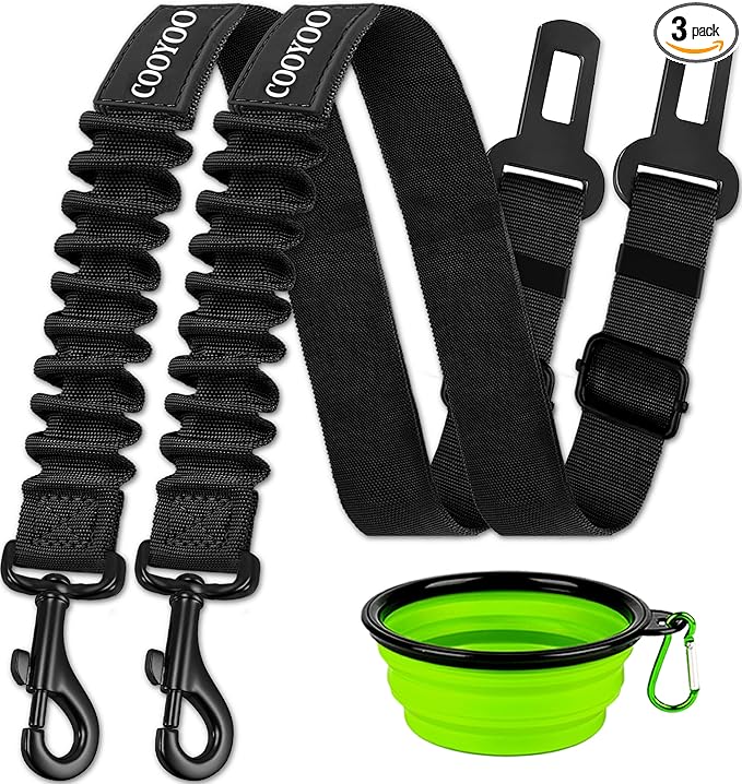 COOYOO Dog Seat Belt,3 Piece Set Retractable Dog Car Harness Adjustable Dog Seat Belt for Vehicle Nylon Pet Safety Seat Be...