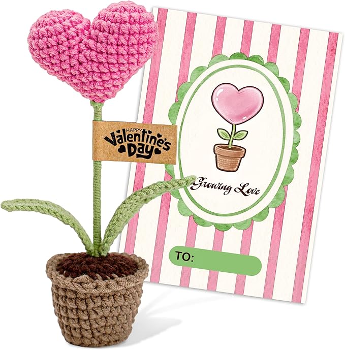Mayvoro Handmade Crochet Heart Flower in Pot | Gifts for Mom, Mother Day Mom Gifts for Him Her, Valentines Day Card, Roman...