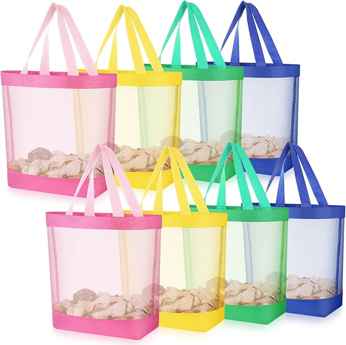 Amylove 11 x 12.9 Inche Mesh Beach Tote Bags Mini Pool Beach Bags Reusable Colorful Polyester for Travel Party Swim Toys