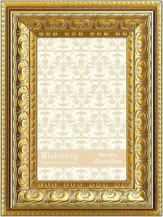 VIOLABBEY 4x6 Picture Frame Gold, Vintage Photo Frame for Wall or Tabletop Display, Classic Design for Office Home Decor, ...