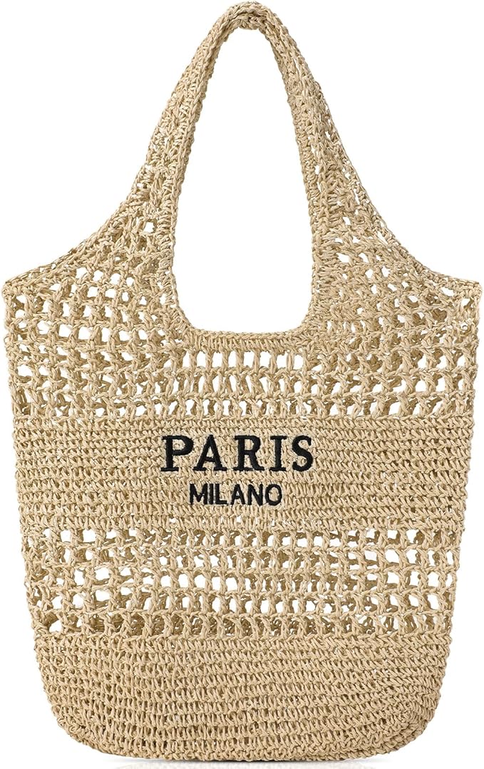 Pleneal Beach Bags for Women - Women Beach Tote Bag, Summer Mesh Hollow Straw Tote Bag for Holiday Market