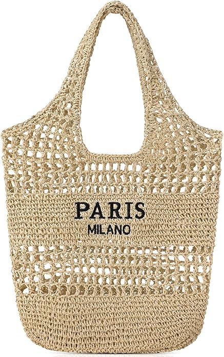 Pleneal Beach Bags for Women - Women Beach Tote Bag, Summer Mesh Hollow Straw Tote Bag for Holiday Market