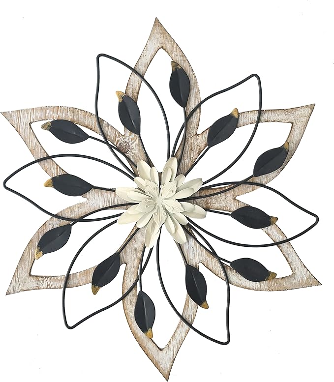 Remenna Whitewash Flowers Wood Wall Decor, Metal Rustic Wall Art Farmhouse Wall Decorations Multiple Floral Hanging Decor ...