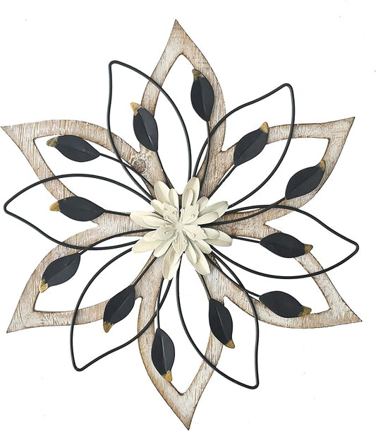 Remenna Whitewash Flowers Wood Wall Decor, Metal Rustic Wall Art Farmhouse Wall Decorations Multiple Floral Hanging Decor ...