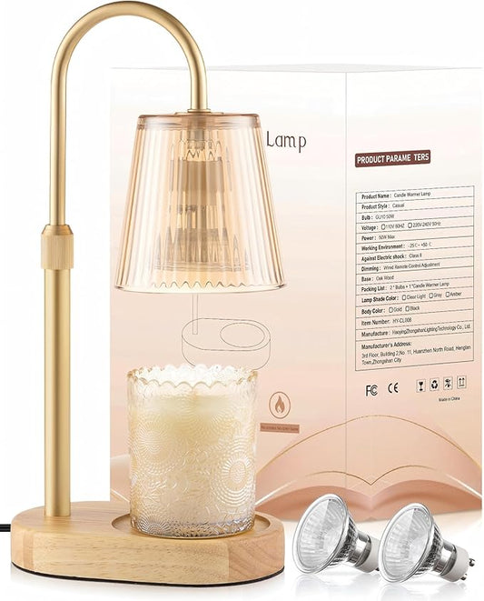 Adjustable Candle Warmer Lamp with Timer - Electric Light Wax Warming Dimmable Flameless Top Melter Heater Melting Heating...