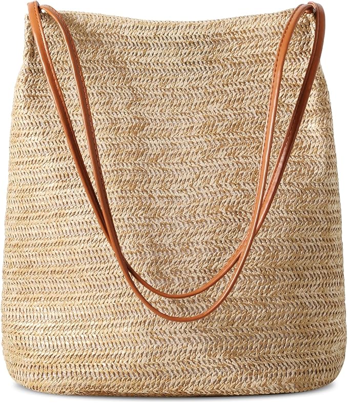 Tavaleu Straw Beach Bags for Women, Tote Handbag Shoulder Bag for Women, Beach Straw Purse Buckets Summer Fashion Hobo Bags