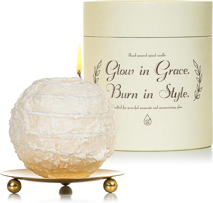 Spiral Candles Burn Around, Unscented Unique Shaped Candle on Metal Base, 4.5" Beige Beeswax Soy Wax Candle, 4h Burn, Twis...