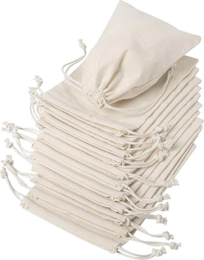 DR Cotton Muslin Drawstring Bags (5x7 Inch - 12-Pack) 100% Natural Unbleached Thick Cotton Bag for Gifts, Favors, Jewelry,...