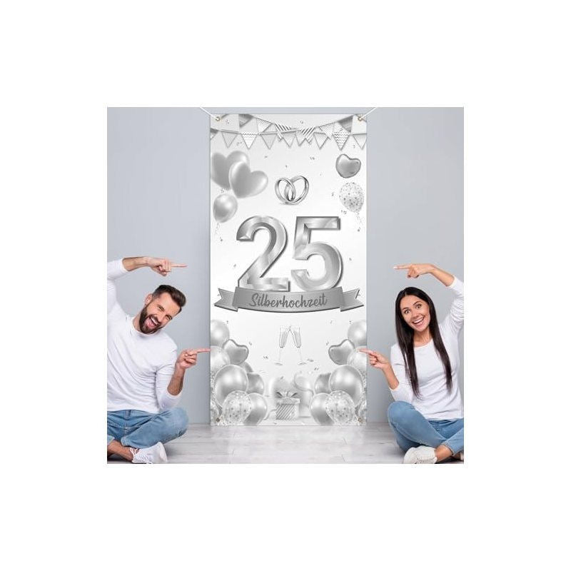 Silver Door Curtain For Special Anniversary Celebrations - Elegant Decorative Element For Festive Occasions - Party Accessory Set