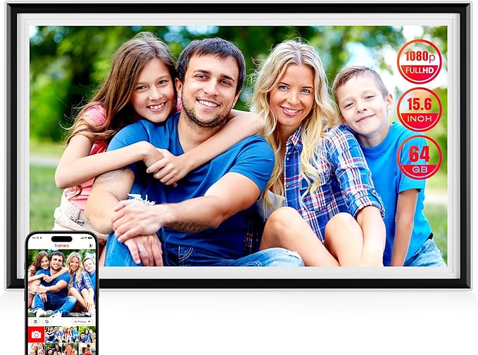 KPKUE Smart WiFi Digital Picture Frame - 15.6-inch Full HD Touchscreen, 64GB Electronic Photo Frame Wall Mountable for Hom...