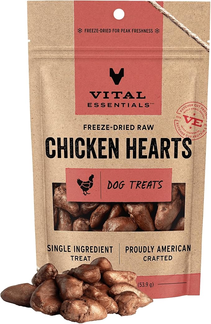 Vital Essentials Freeze Dried Raw Chicken Hearts Dog Treats | Single Ingredient | Premium Quality | Grain Free Treats for ...
