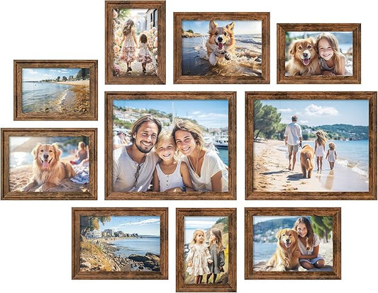 SONGMICS Picture Frames with 16 Mats, Set of 10 Collage Photo Frames, Two 8x10, Four 5x7, Four 4x6 Frames, Hanging or Tabl...