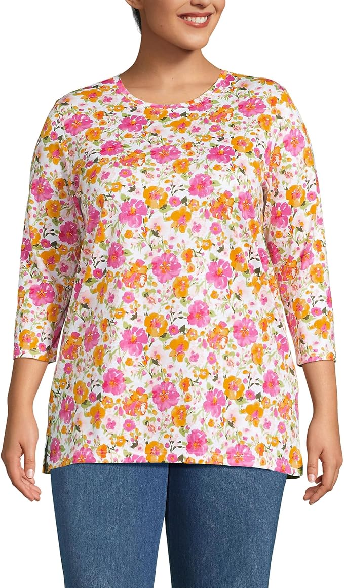 Lands' End Women's 3/4 Sleeve Supima Cotton Crewneck Tunic