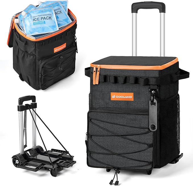 Odoland 72 Can Rolling Cooler Bag with Wheels & Handle, Collapsible Insulated Ice Chest for Beach, Camping & Tailgating - ...