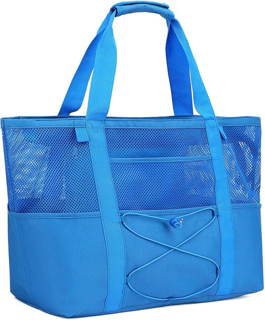 Fammart Mesh Beach Bag for Women, Large Beach Toy Pool Bag with Zipper Pocket, SandProof Cruise Essentials 2026 Family Travel