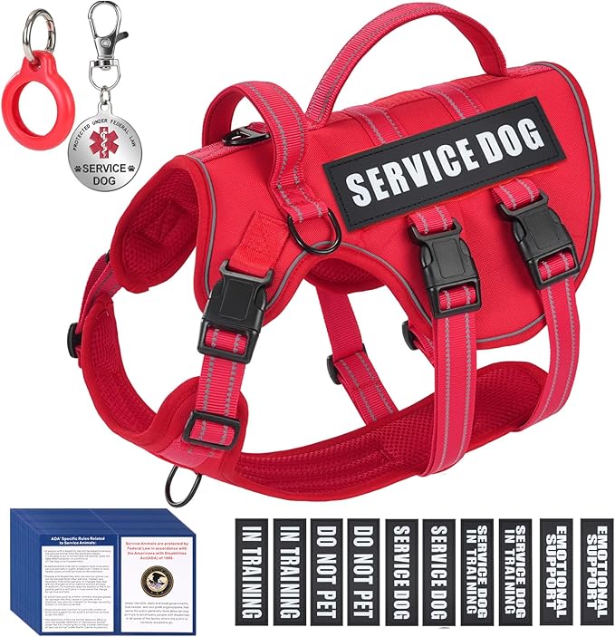 Service Dog Harness + ID Tag 50 ADA Information Cards - No Pull Dog Vest 10 PCS Removable Patches - Reflective Emotional S...