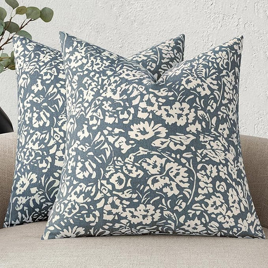 MIULEE Floral Pillow Covers Decorative Throw Pillow Covers 18x18 Pack of 2 Modern Linen Cushion Covers Farmhouse Neutral P...