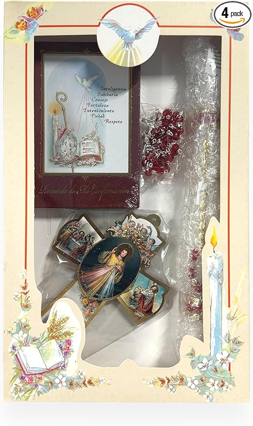Boys Girls Confirmation Complete Candle Gift Set Keepsake Missal Spanish Rosary Cross Espanol Vela