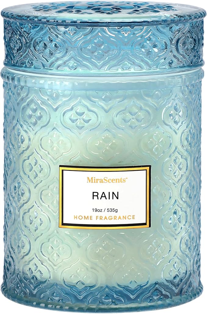 Rain Summer Scented Candles, 19oz Aromatherapy Candles Gifts for Women, Blue Luxury Large Decorative Candles in Glass, Nat...