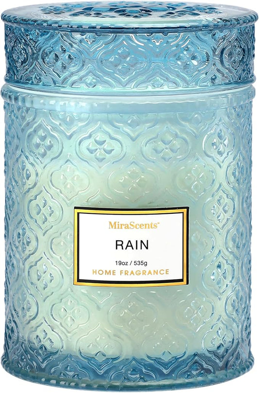 Rain Summer Scented Candles, 19oz Aromatherapy Candles Gifts for Women, Blue Luxury Large Decorative Candles in Glass, Nat...