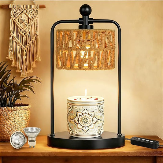 FUNNYBEHOM Candle Warmer Lamp with Timer Dimmer, Candle Warmer for Jar Candles Lights, Boho Candle Lamp Warmer with 2 Bulb...