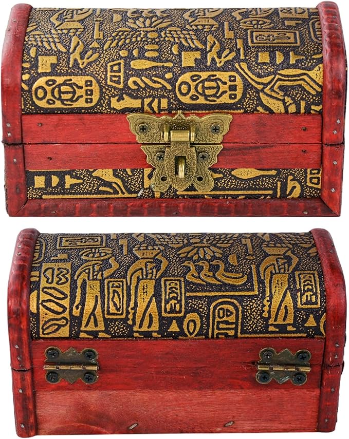 Flylin Vintage Treasure Chest Box, Wood Leather Jewelry Storage Box Case Holder with Combination Lock for Gifts, Vintage S...